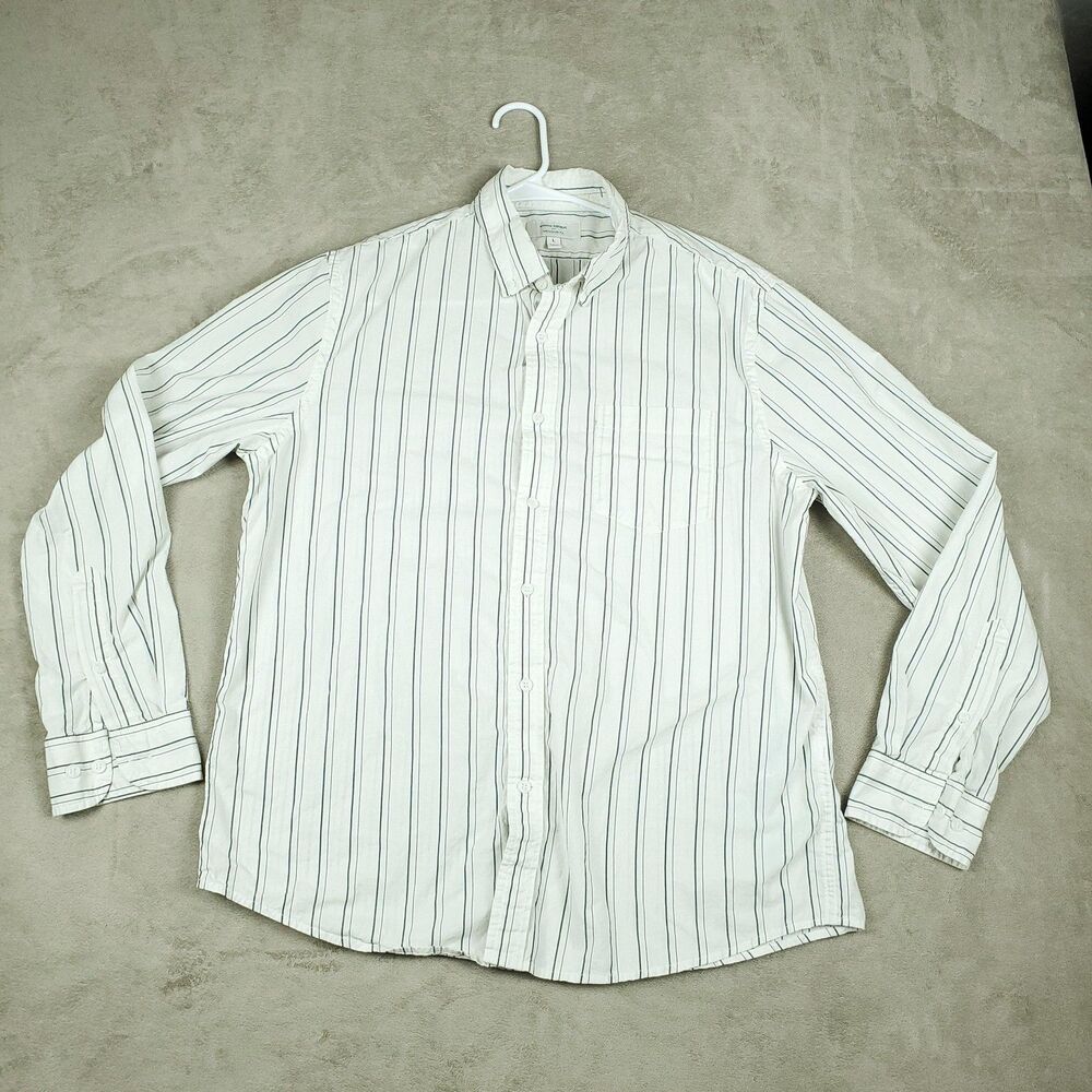 Banana Republic Shirt Mens Large White Stripe Untucked Fit Button Up Casual